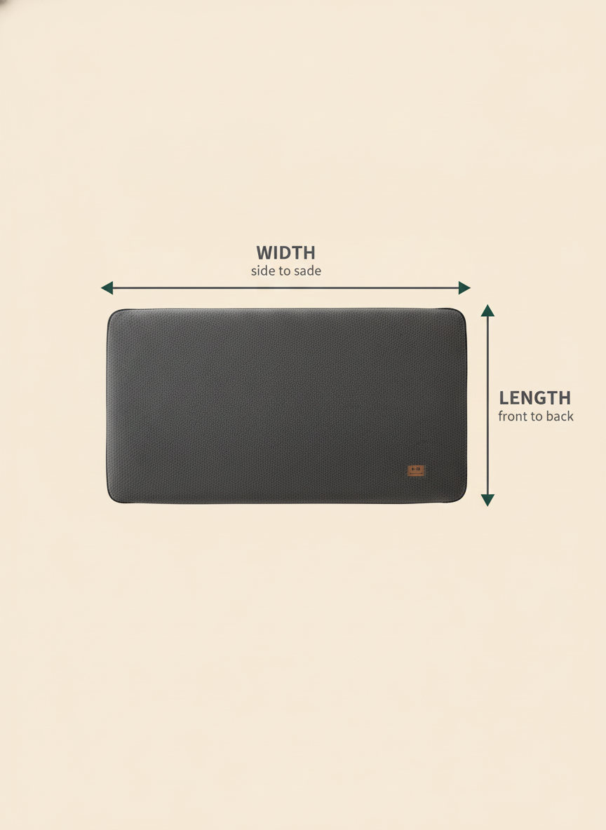 Diagram showing where to measure a sofa cover: width side to side and length front to back