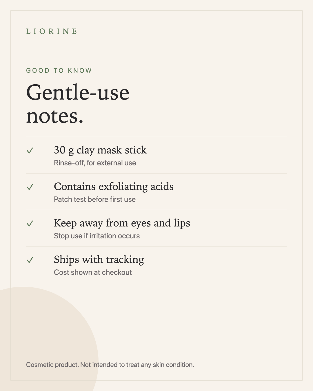 Liorine illustration: gentle-use notes for the clay mask stick