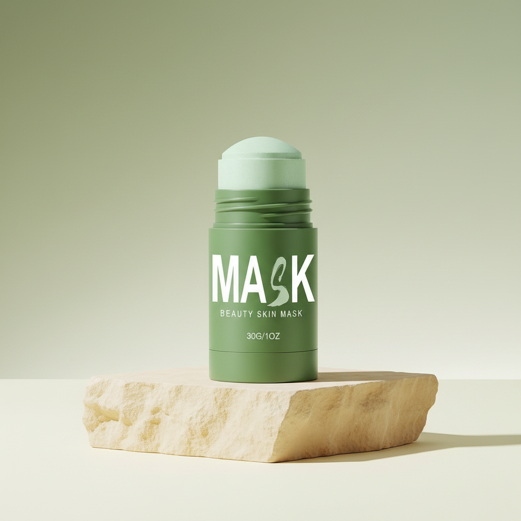Illustrative render of the clay mask stick on a stone block